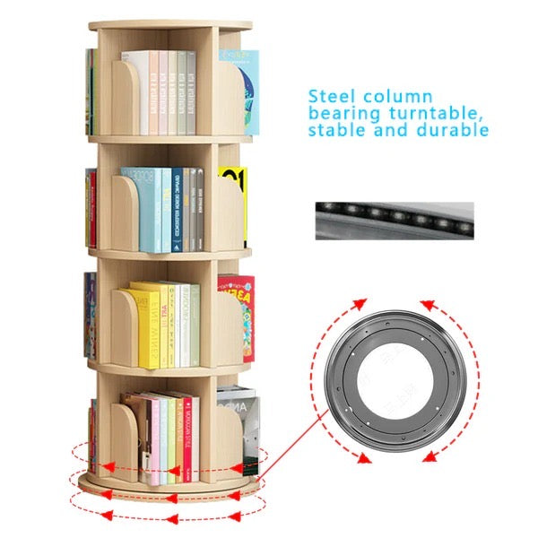 Roterende bokhylle i heltre