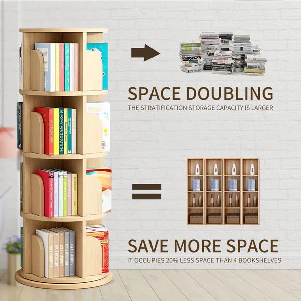 Roterende bokhylle i heltre