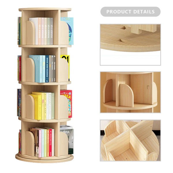 Roterende bokhylle i heltre